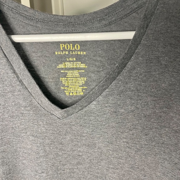 Polo Ralph Lauren Shirt Adult Large Gray Red Pony V Neck Pullover Solid - Picture 3 of 6